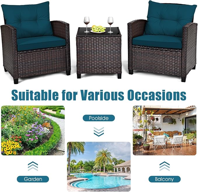 Tangkula 3 Pieces Patio Furniture Set, PE Rattan Wicker 3 Pcs Outdoor Sofa Set - Image 9