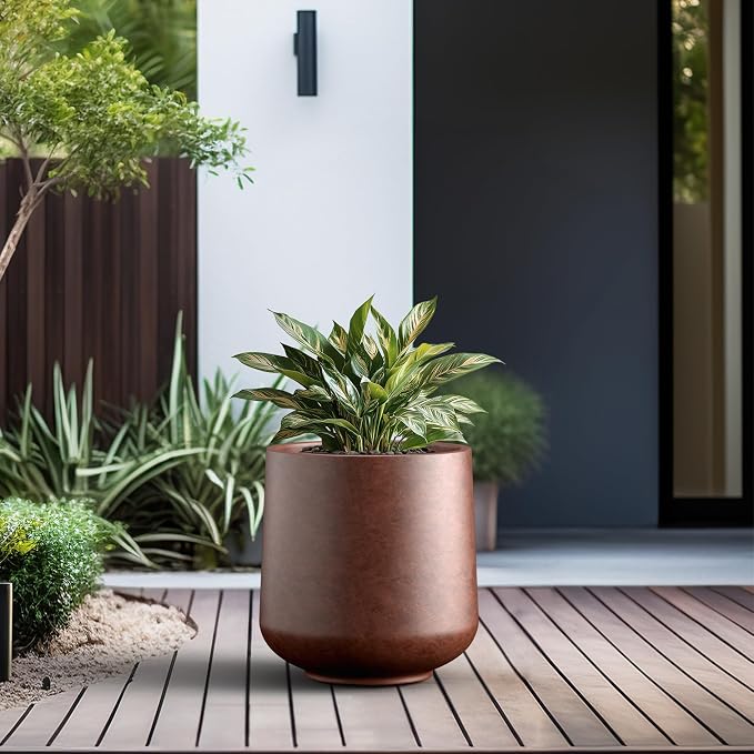 Kante 15.3" Dia Round Concrete Planter, Outdoor Indoor Large Plant Pots - Image 6