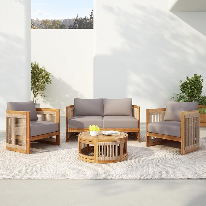 Christopher Knight Home Nesbit 4 Pieces Conversation Set, Acacia Wood Chat Set - Image 3