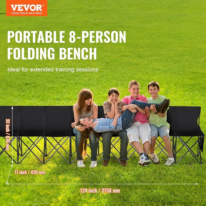 VEVOR Portable Folding Bench, 8 Seats Foldable Sideline Bench, Outdoor Camping - Image 3