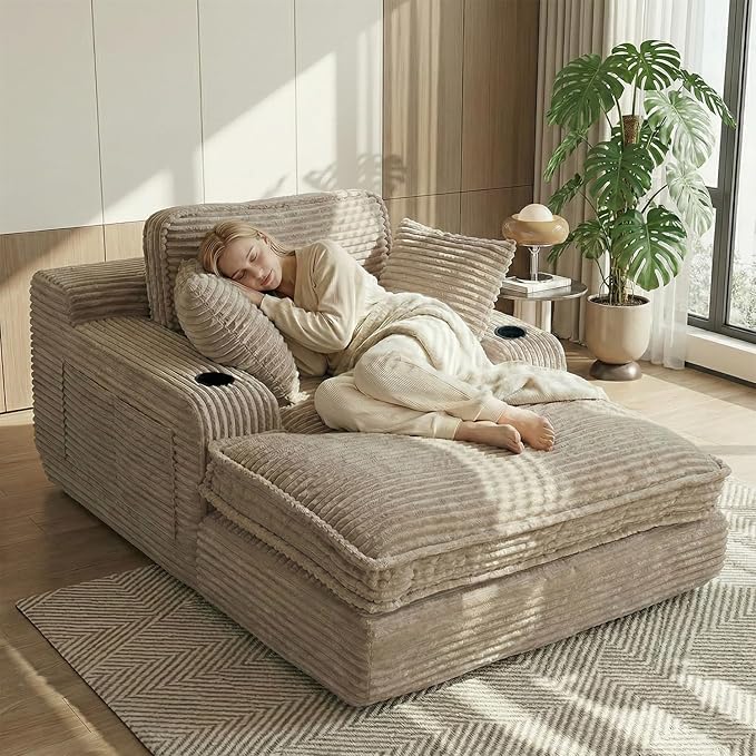 67" Oversized Chaise Lounge Chair Indoor, Soft Boneless Cloud Couch by Unknown