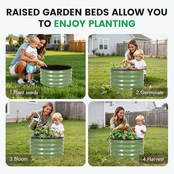 INNO STAG 3 Pcs Round Galvanized Raised Garden Bed — 2×2×1ft Planter Box - Image 4