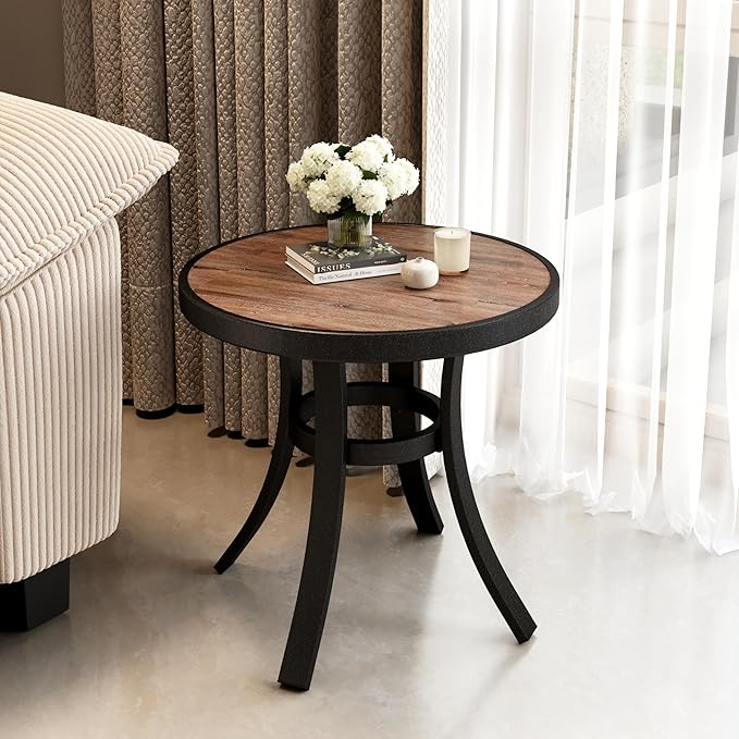 PHI VILLA Outdoor Round Side Table, All Weather Coffee Bistro Table - Image 2