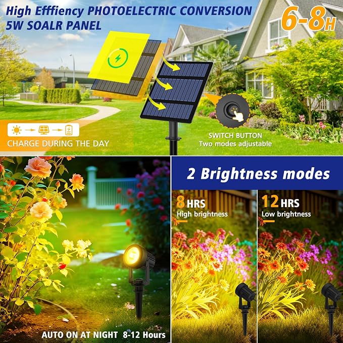 T-SUNUS Solar Spot Lights Christmas 6-in-1 Outdoor Warm White 3000K Landscape - Image 2