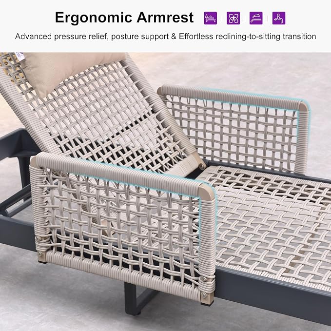 PURPLE LEAF 1 Piece Outdoor Chaise Lounge Rattan Wicker Lounger - Image 5