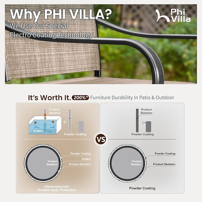 PHI VILLA 5 Piece Outdoor Bar Set, Counter Height Patio Bar Table and Chairs - Image 6