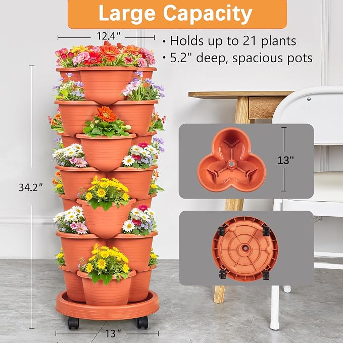 VECELO 7 Tier Vertical Garden Planter, Self Watering Stackable Planters - Image 5