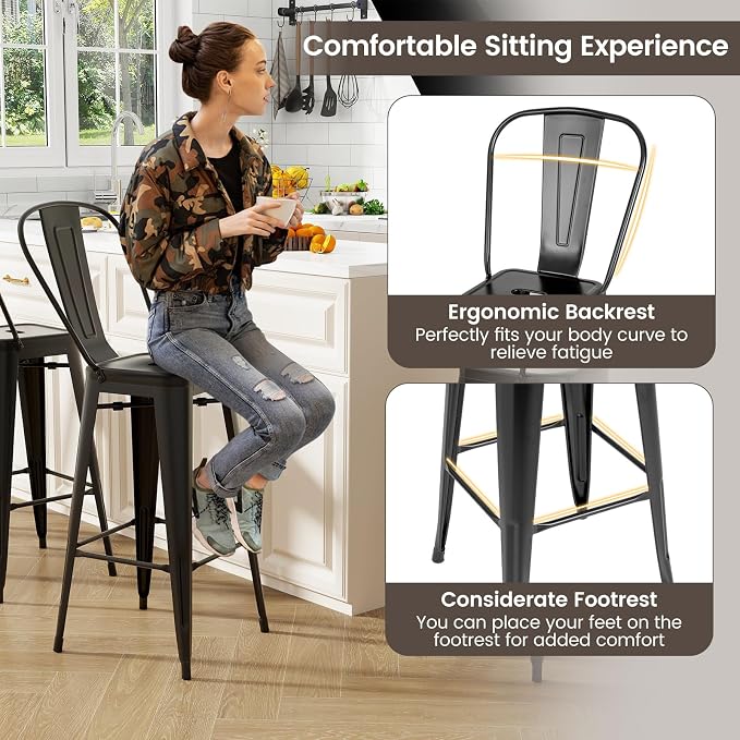 Giantex Metal Bar Stools Set of 4, Rubber Feet, Industrial Stackable Barstools - Image 7