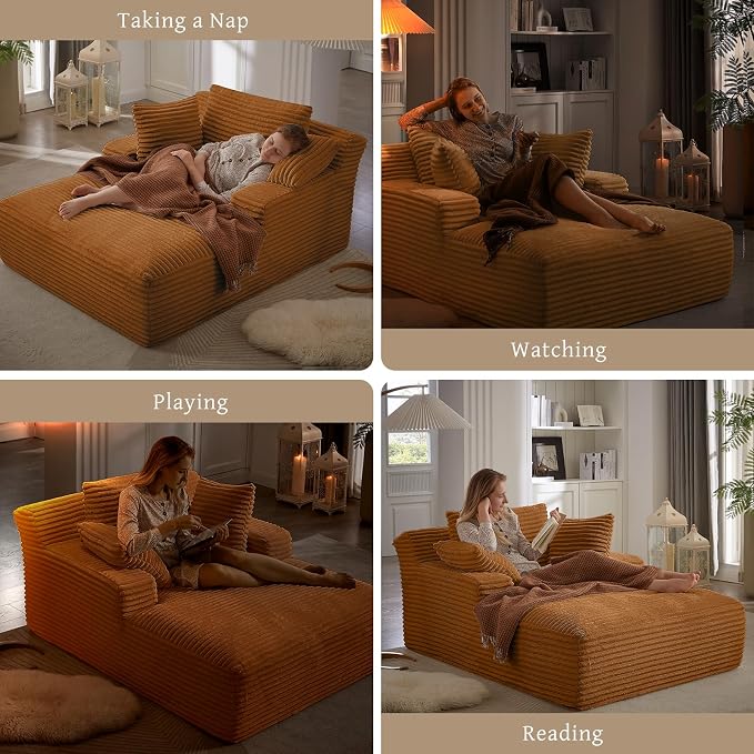 66" Chaise Lounge Chair Indoor, Oversized Boneless Couch Comfy Upholstered - Image 6