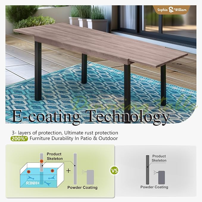 Sophia & William Expandable Patio Dining Table, Extra Large 99.2" L x 35.5" W - Image 7