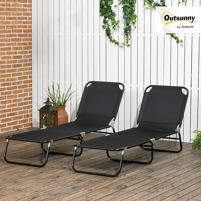 Outsunny 2 Piece Folding Chaise Lounge Pool Chairs, Outdoor Sun Tanning Chairs - Image 2