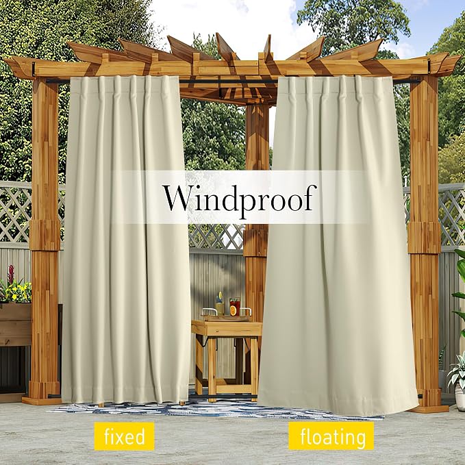 NICETOWN 2 Panels Waterproof Outdoor Curtains Fixed Grommet & Back Tab on Top & - Image 8
