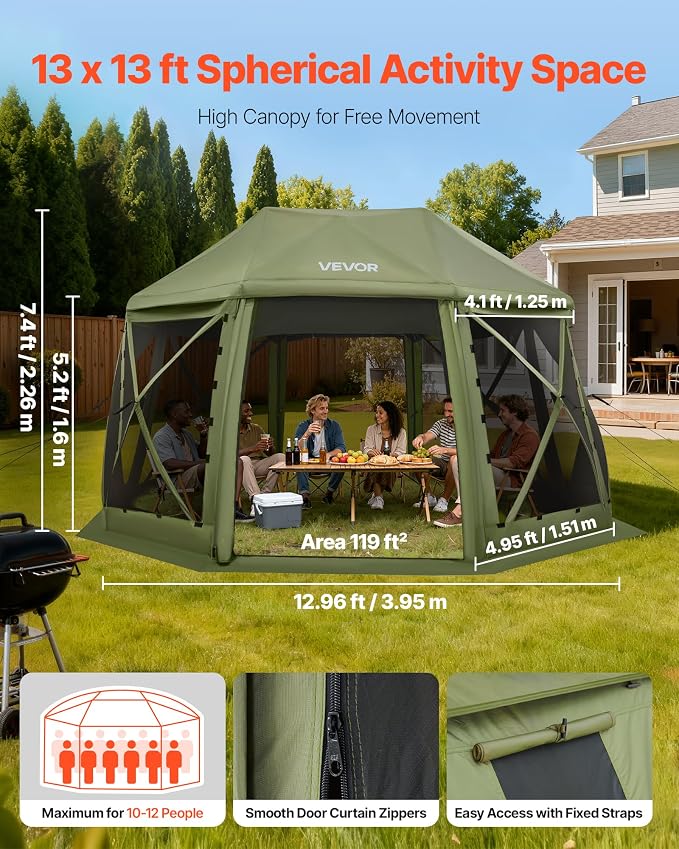 VEVOR Pop up Gazebo Screen Tent, 13 x 13 ft, 13-Sided Spherical Camping Canopy - Image 2