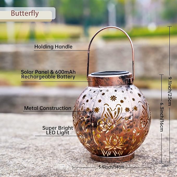 2 Pack Outdoor Solar Hanging Lantern Lights Metal LED Decorative Lamp - Image 3