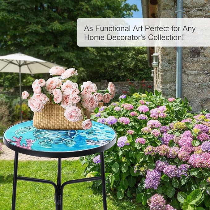 VCUTEKA Patio Side Table Outdoor Accent Table Bistro Coffee Table Plant End - Image 8