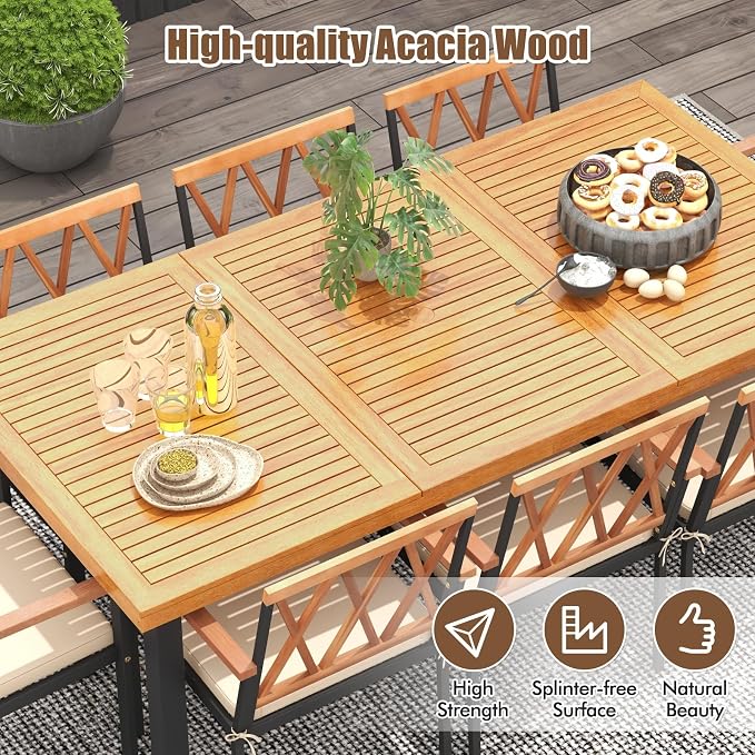 Tangkula 9 Pieces Patio Dining Set, Outdoor Acacia Wood Table and Chairs - Image 6
