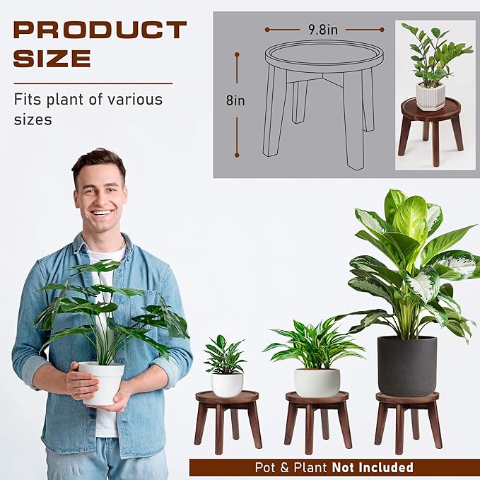 Demigo Indoor Plant Stand, Acacia Wooden Decorative Plant Shelf - Image 2