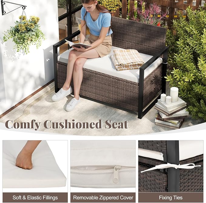 RELAX4LIFE Wicker Outdoor Bench - Image 5