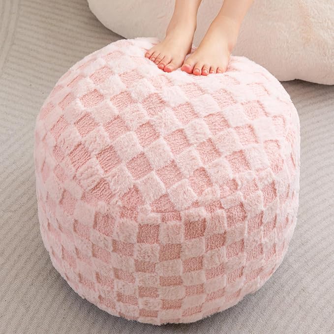 HIGOGOGO Round Stuffed Pouf Ottoman, Plaid Poufs by HIGOGOGO