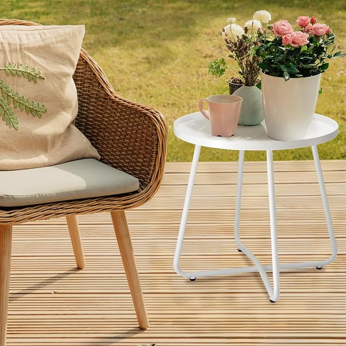 danpinera Outdoor Side Tables, Weather Resistant Steel Patio Side Table - Image 2