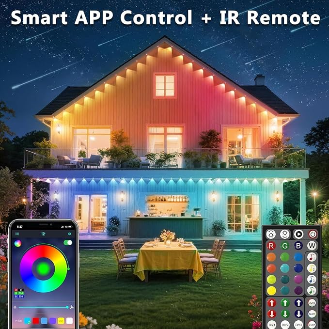 300FT/90M Permanent Outdoor RGB Lights, IP67 Waterproof Smart Eave Lighting - Image 2