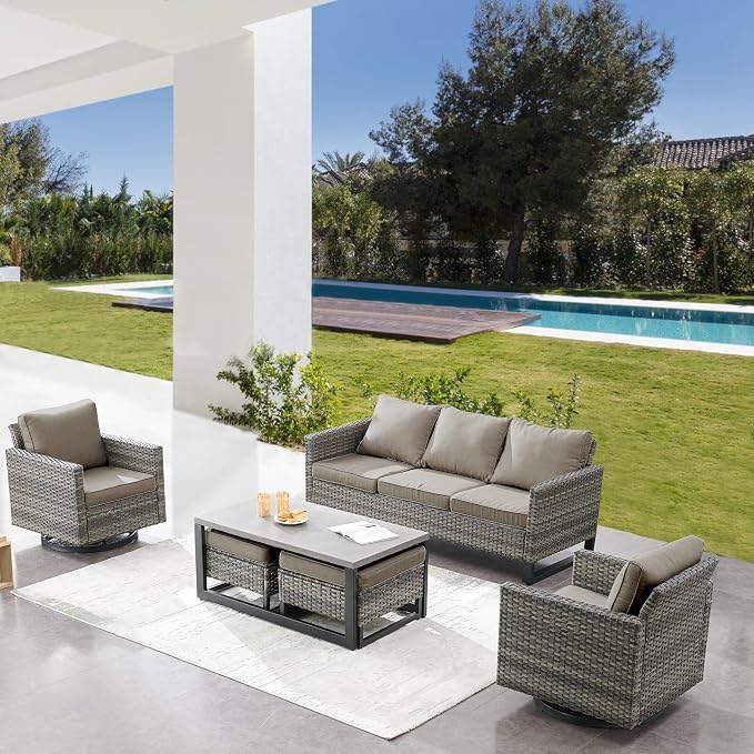Belord 6 Piece Outdoor Furniture Patio Wicker Sofa Set, Oversize Outdoor Swivel - Image 2