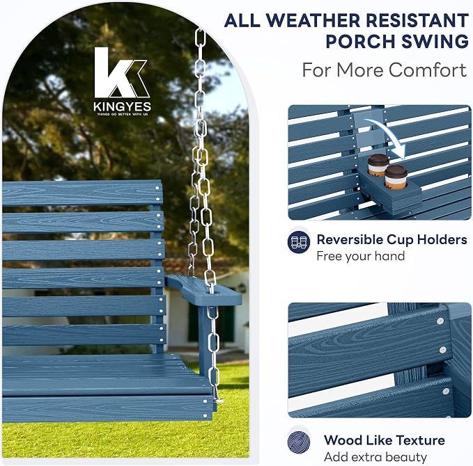KINGYES Outdoor Hanging Porch Swing Set of 4, 2 Seat Patio Chair - Image 2