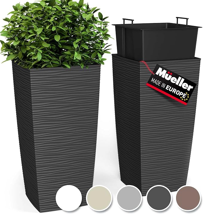 Mueller Janska M-Resin Heavy Duty Tall Planter, Indoor/Outdoor Grande Plant by Mueller