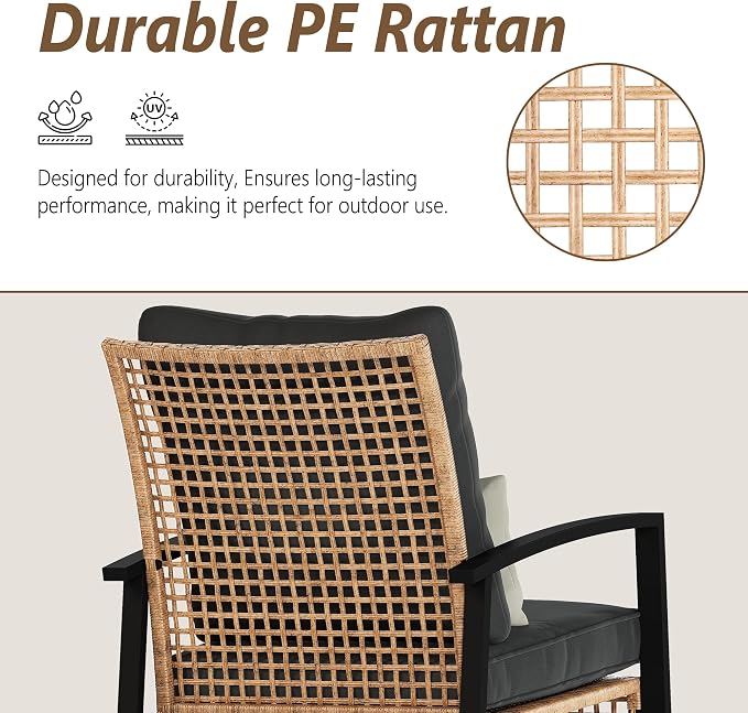 3 Piece Patio Rocking Chairs Set of 2, Outdoor Rocking Chair Bistro Set - Image 6