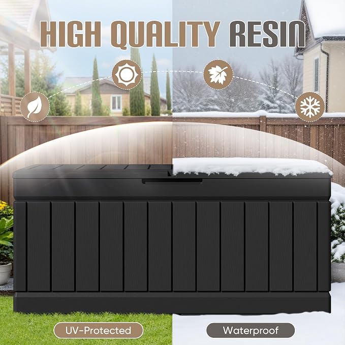 JUMMICO 78 Gallon Outdoor Deck Box Large Resin Storage Box - Image 4