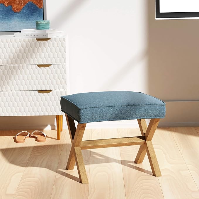 Amazon Brand – Rivet Mid-Century Modern X Stool Ottoman Chair, Indigo - Image 2