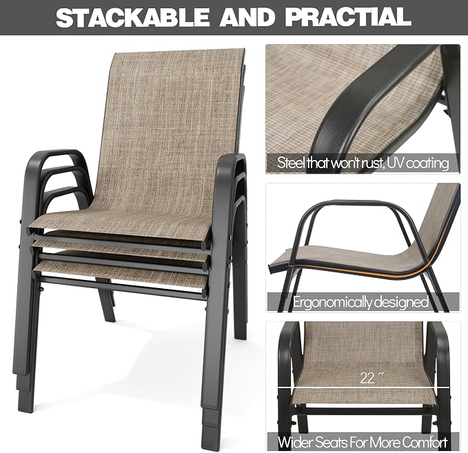 Patio Chairs Set of 6, Stackable Outdoor Dining Chairs - Image 5