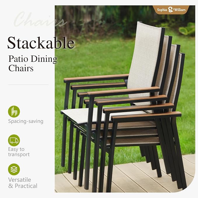 Sophia & William Outdoor Patio Dining Set 7 Pieces, 6 Aluminum Patio Dining - Image 3