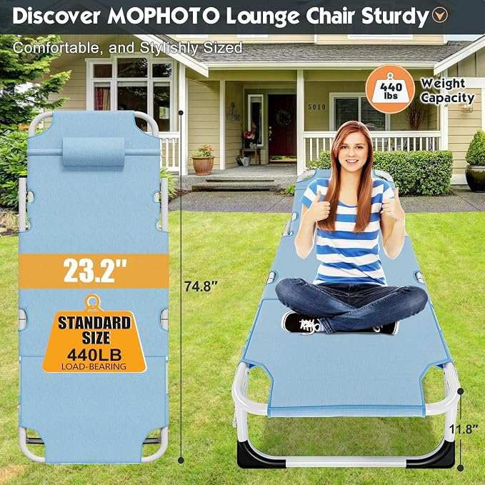 MOPHOTO Beach Lounge Chair, 5-Position Adjustable Tanning Chair - Image 3