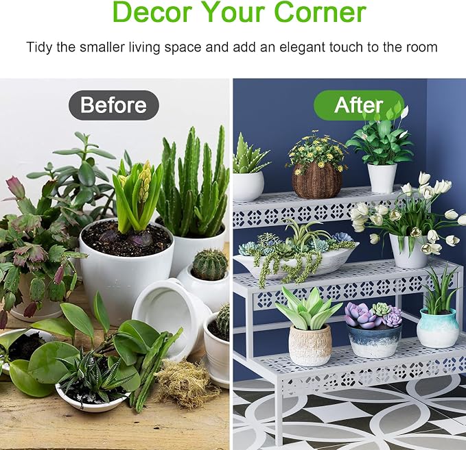 Garden 4 you 3 Tiers Metal Plant Stand, Rectangular Ladder Flower Pots Outdoor - Image 3