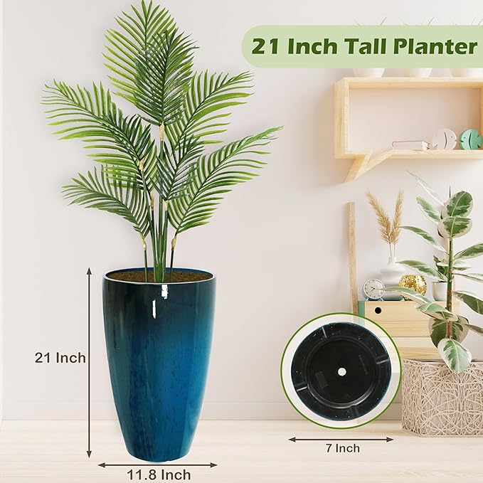 2 Packs 21 inch Tall Planter, Indoor Outdoor Round Planter - Image 3