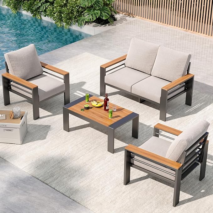 Aoxun Aluminum Outdoor Patio Furniture Set, 4 Seats Outdoor Sectional - Image 8