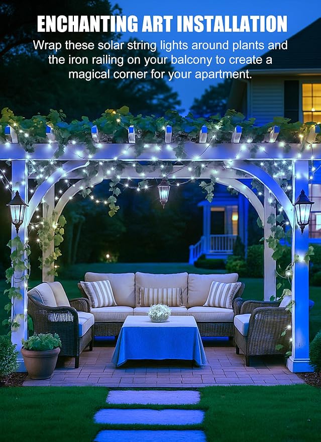 Minetom Solar String Lights for Outside, 33Ft 100 LED Outdoor Solar Fairy Lights - Image 4