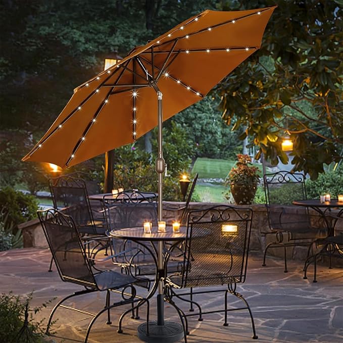 Blissun 9 ft Solar Umbrella 32 LED Lighted Patio Umbrella Table Market Umbrella - Image 7