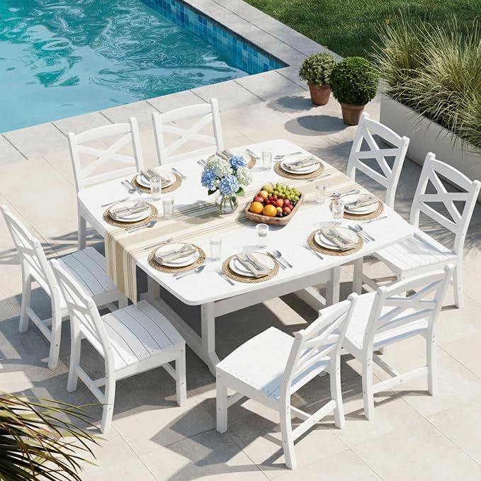 Outdoor Dining Set, HDPE 9-Piece Patio Table and Chairs Set, All-Weather - Image 7