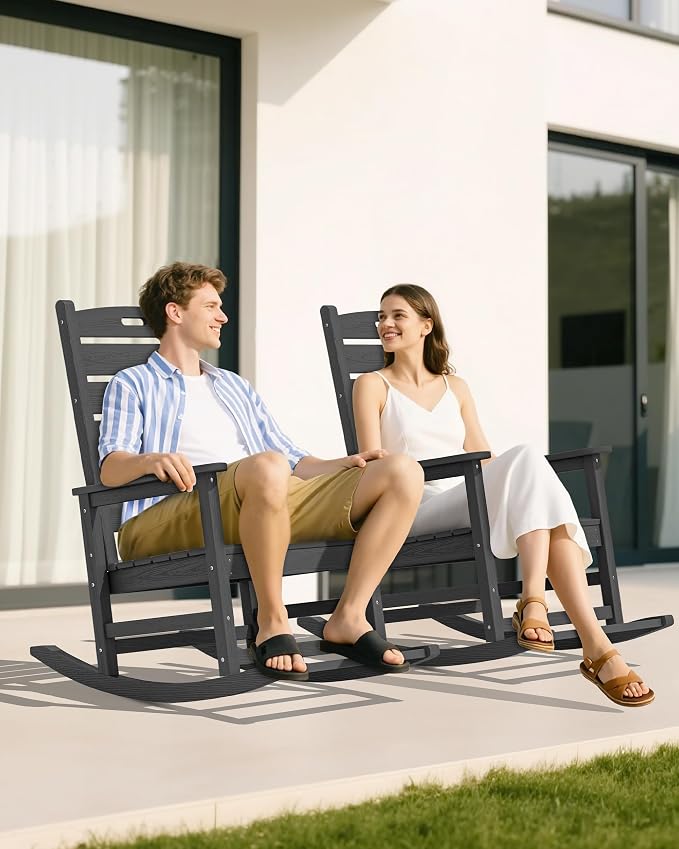SERWALL Outdoor Rocking Chair Set of 4, Oversized HDPE Patio Rocking Chair - Image 2