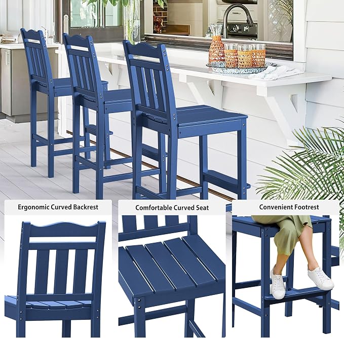 nalone Outdoor Bar Stool, HDPE Tall Adirondack Chair Bar Chair, Weather - Image 5