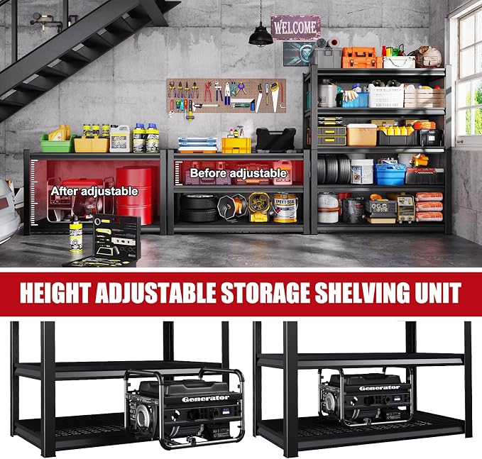 Set of 4 71"H Garage Shelving-3000LBS 5 Tier Storage Shelves, Adjustable Heavy - Image 7