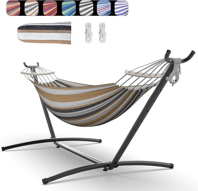 Double Hammock with Space-Saving Steel Stand, 2 Person Heavy-Duty Hammock by Unknown