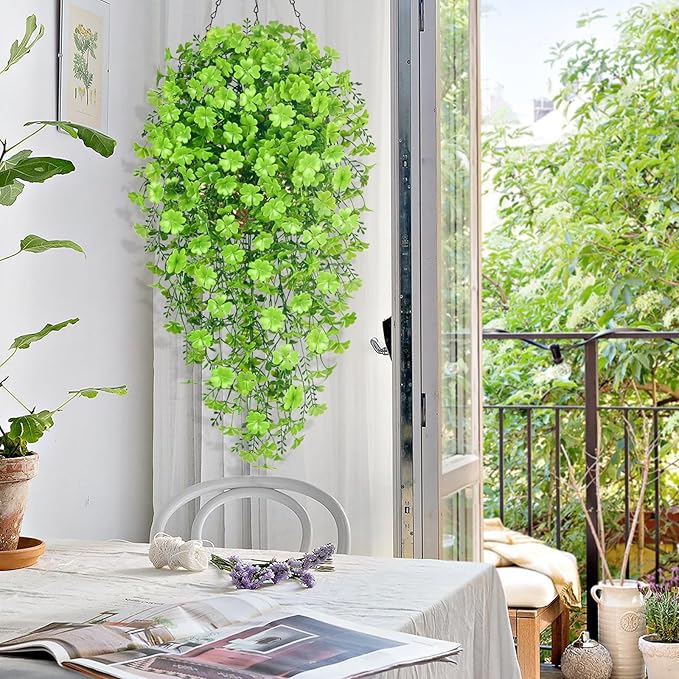 Waipfaru Artificial Hanging Four-leaf clover, Faux Ivy Pothos Vines Greenery - Image 3