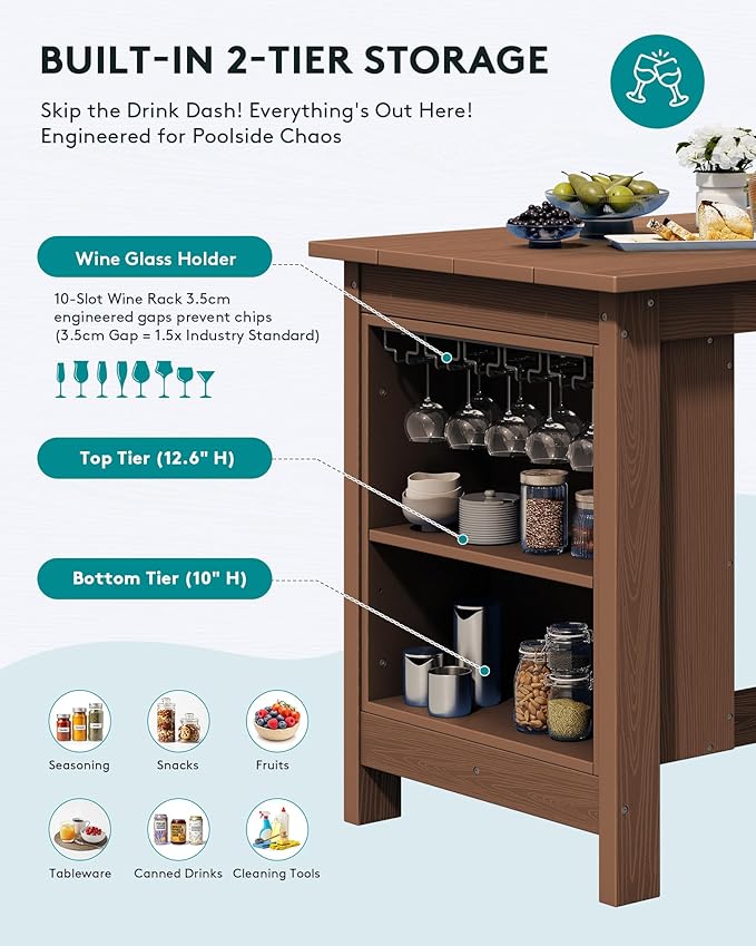 SERWALL Outdoor Bar Table, All Weather HDPE 36" Counter Height Dining Table - Image 3