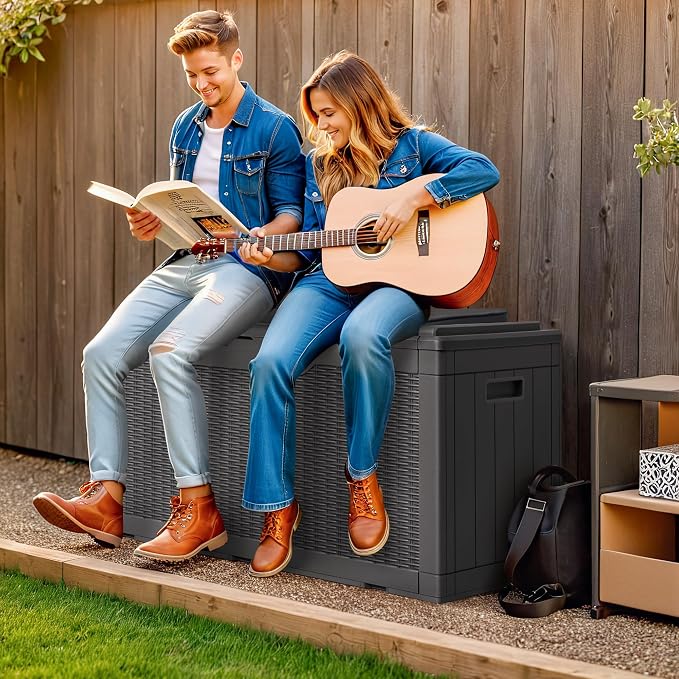 Greesum 100 Gallon Resin Deck Box Large Outdoor Storage - Image 2