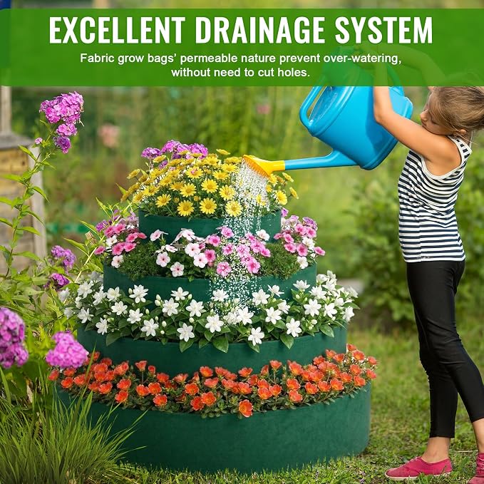 4 Pcs Plant Grow Bags 4 Tiered Strawberry Planter Tower Fabric Raised Garden - Image 6