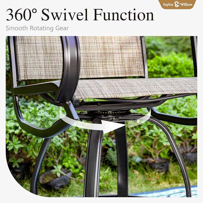 Sophia & William Patio Bar Stools Counter Height, Swivel Bar Chairs, Supports - Image 2