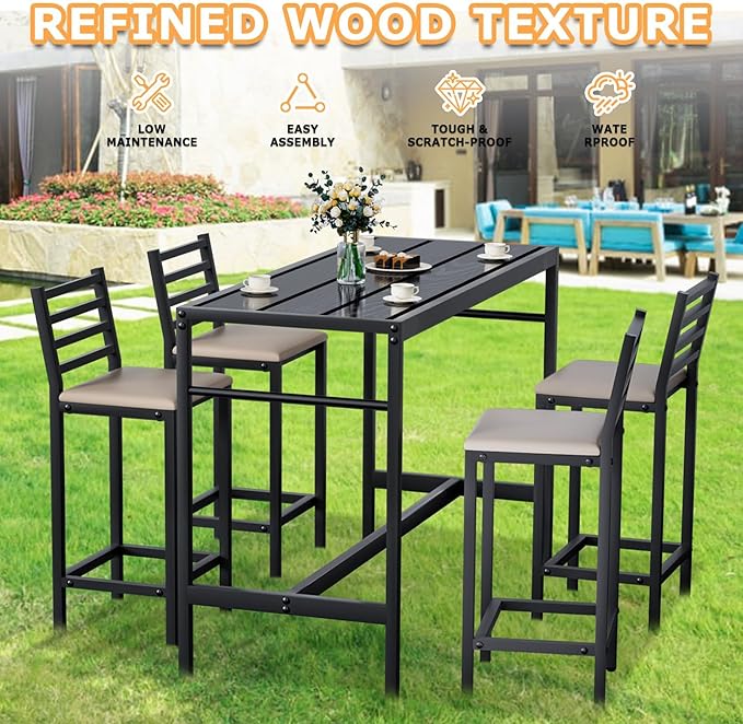 5 Piece Outdoor Patio Bar Set, 4 Cushioned 41" Bar Stools Modern Metal Outdoor - Image 6